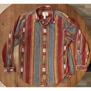 The Territory Ahead Aztec Multi Color Striped Geometric Button Up Shirt Mens XL